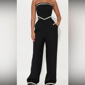 Fashion Nova Black Strapless Two Piece Pants Set